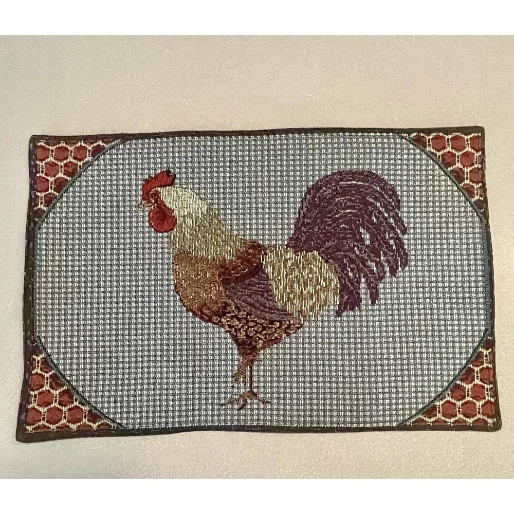 Rooster Tapestry Placemats Set / 4 Kitchen Woven 12